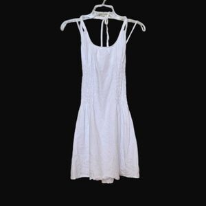 Guess White Linen Dress Halter Sleeveless Smocked Fit Flare Boho Fairy Pixie XS